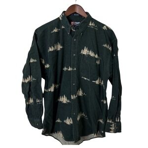 VTG‎ Chaps Ralph Lauren Men L Flannel Shirt Y2K Mountains Trees Outdoor Gorpcore